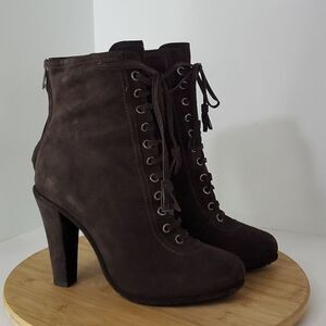 All Saints Grimsby Women's Lace up Boots Brown Suede High Heel EU 40 NWOT
